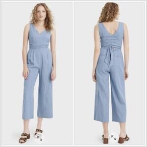 J. Crew Woman's Chambray Wide Leg Wrap Jumpsuit Size 8